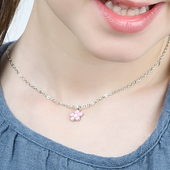 COLLIER DE FILLE EN ACIER AVEC FLEUR