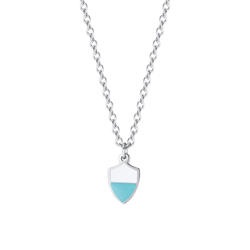 COLLIER ENFANT EN ACIER AVEC ÉMAIL BLANC ET BLEU