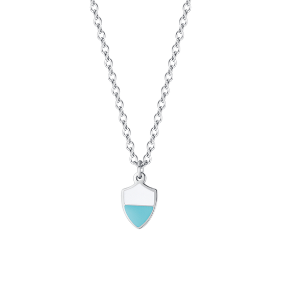 COLLIER ENFANT EN ACIER AVEC ÉMAIL BLANC ET BLEU