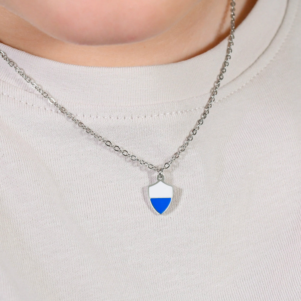 COLLIER ENFANT EN ACIER AVEC ÉMAIL BLANC ET BLEU