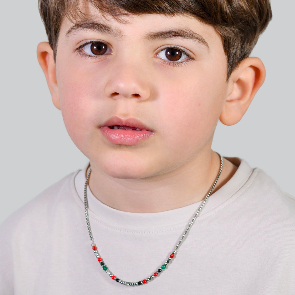 COLLIER ENFANT EN ACIER AVEC PIERRES MULTICOLORES