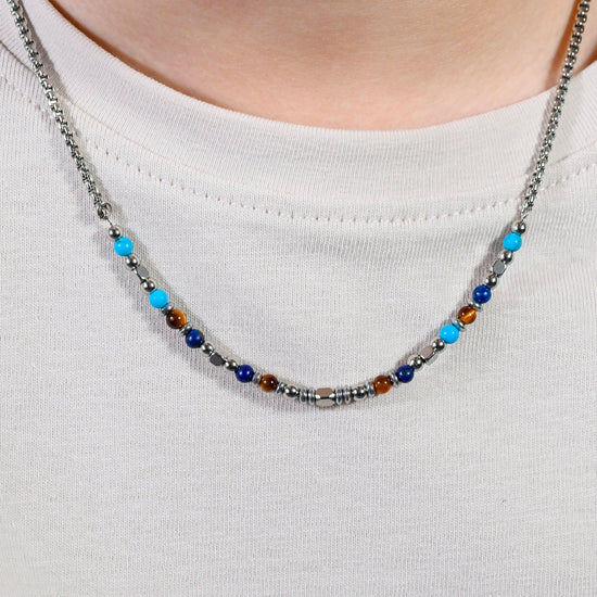 COLLIER ENFANT EN ACIER AVEC PIERRES MULTICOLORES