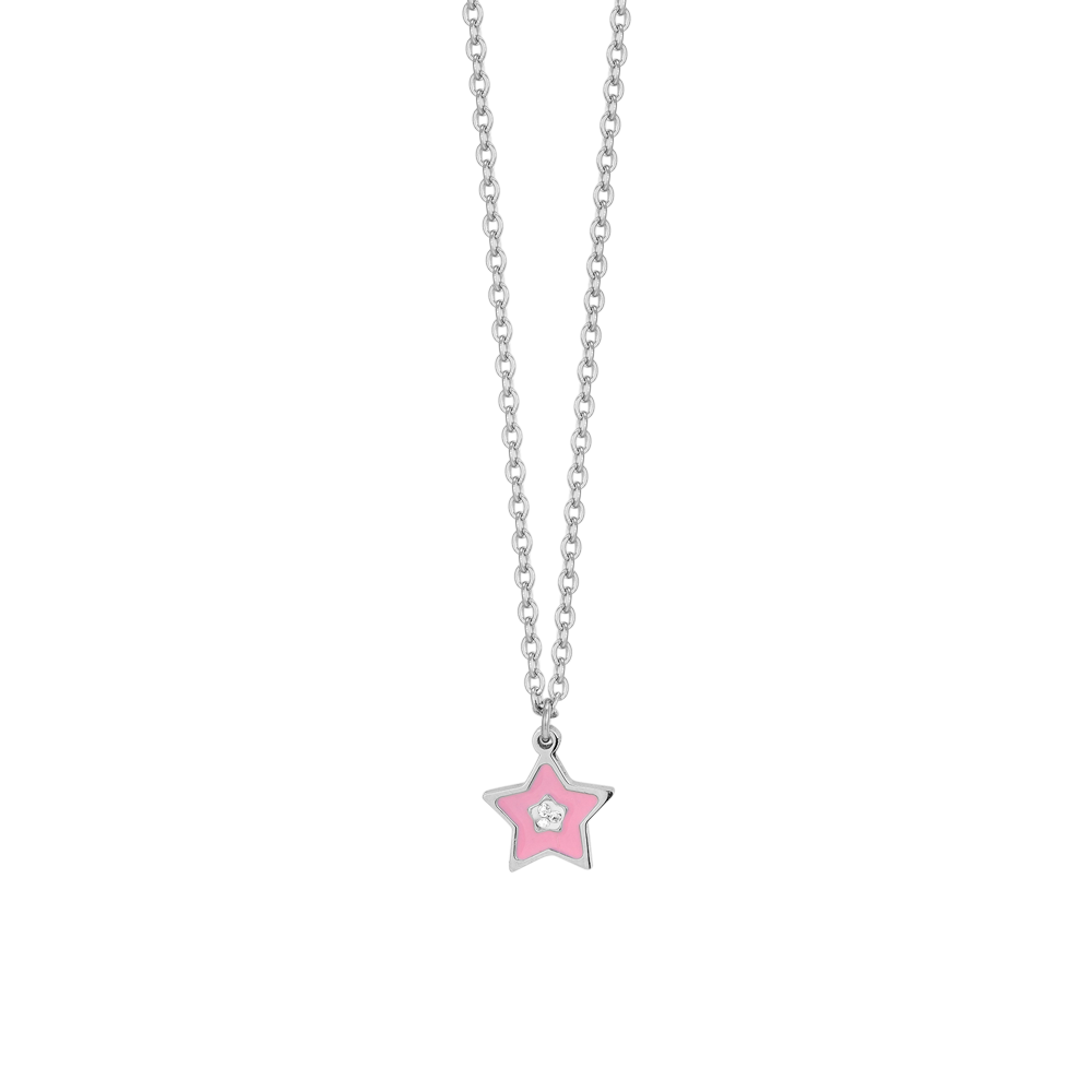 COLLIER FILLE EN ACIER ÉMAILLÉ ROSE