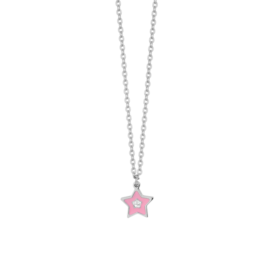 COLLIER FILLE EN ACIER ÉMAILLÉ ROSE