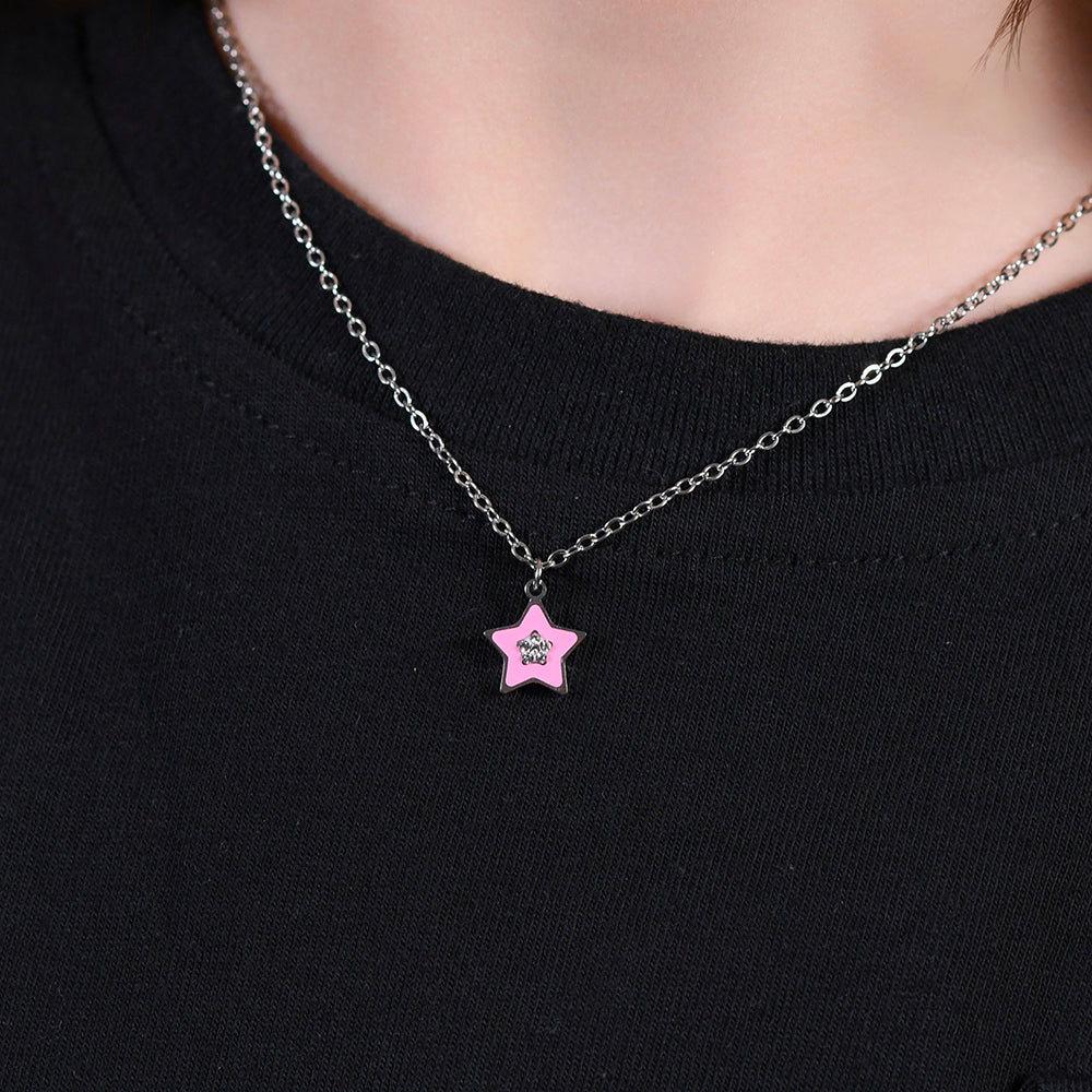 COLLIER FILLE EN ACIER ÉMAILLÉ ROSE