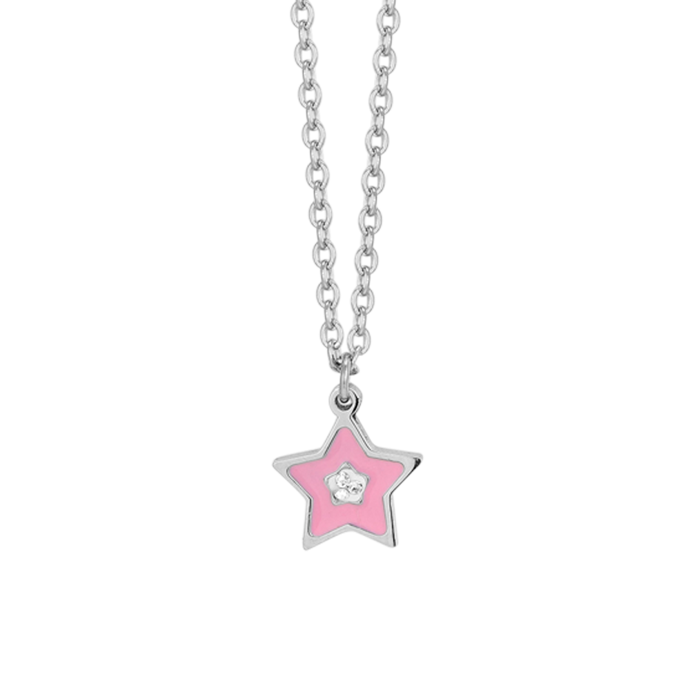 COLLIER FILLE EN ACIER ÉMAILLÉ ROSE