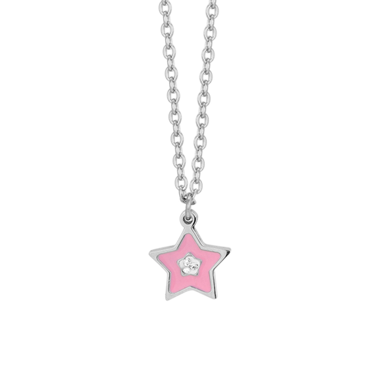 COLLIER FILLE EN ACIER ÉMAILLÉ ROSE