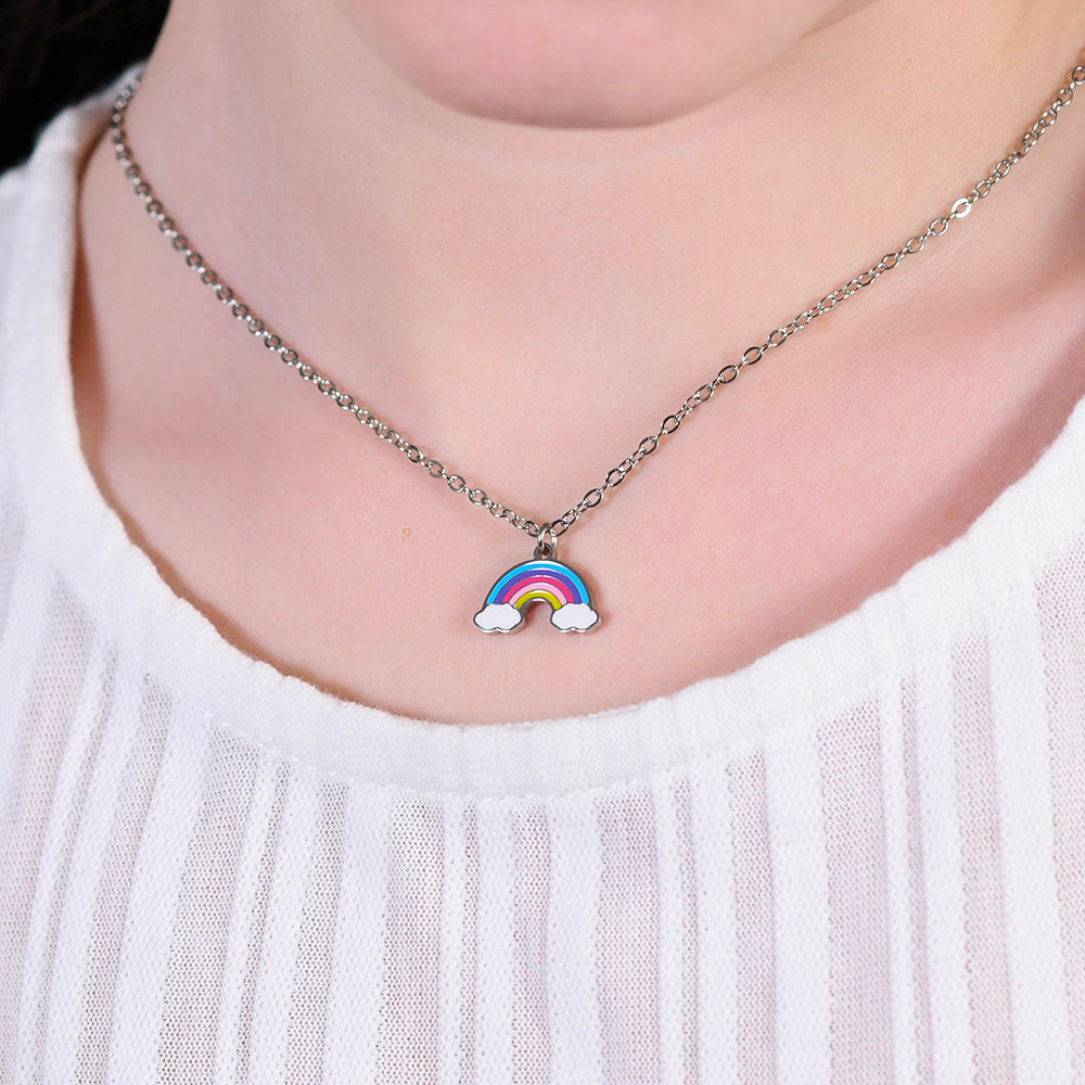 COLLIER FILLE ARC-EN-CIEL EN ACIER