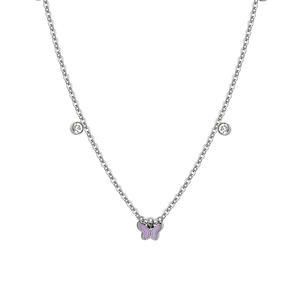 COLLIER FILLE EN ACIER ÉMAILLÉ VIOLET