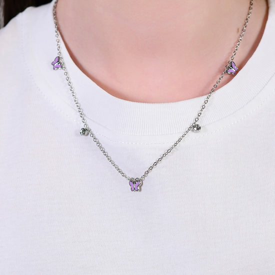 COLLIER FILLE EN ACIER ÉMAILLÉ VIOLET