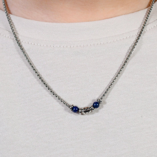 COLLIER BÉBÉ EN ACIER PIERRES BLEUES