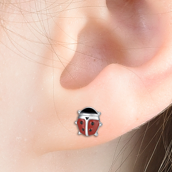 BOUCLES D'OREILLES EN ACIER POUR FILLES AVEC COCCINELLES