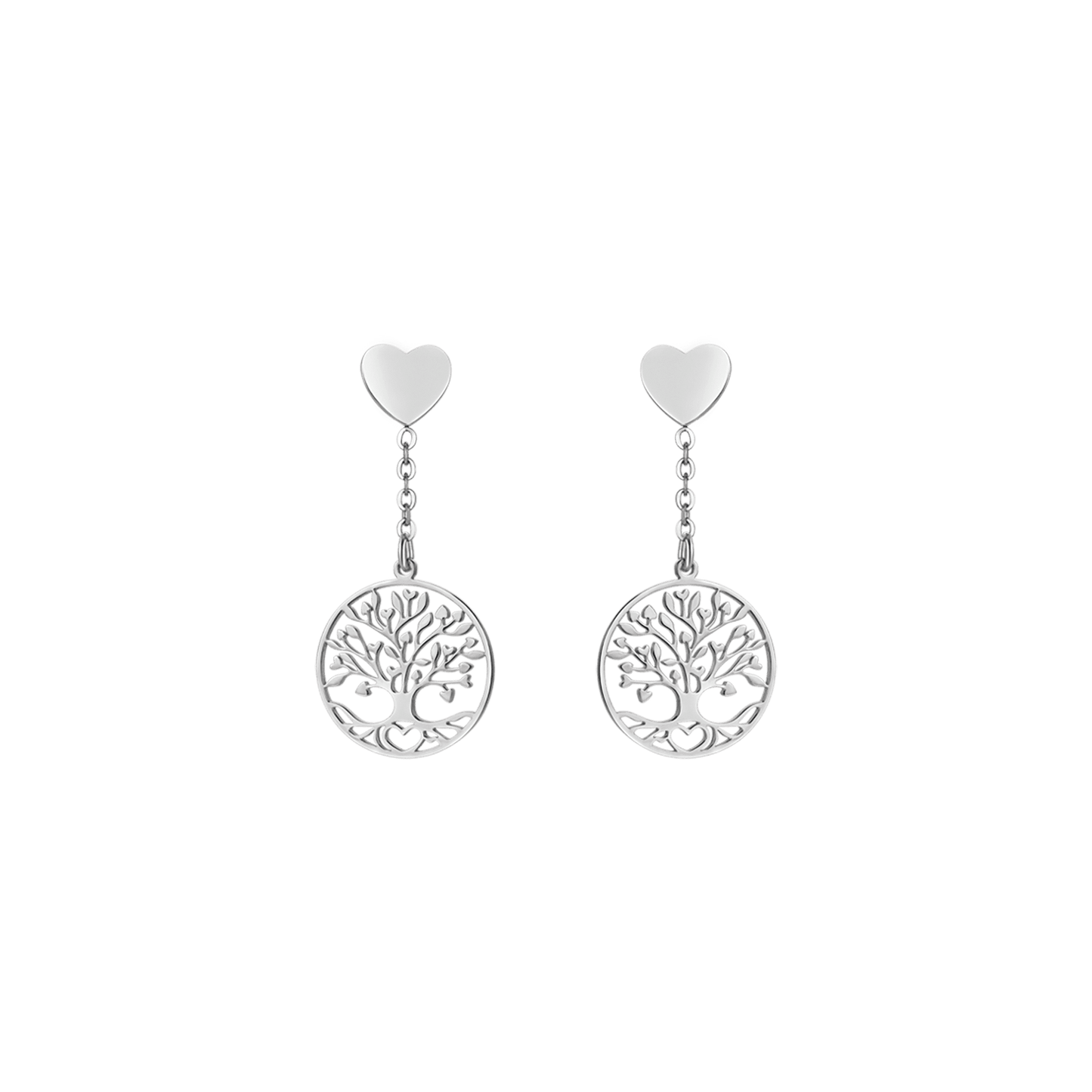 BOUCLES D'OREILLES EN ACIER POUR FEMMES AVEC ARBRE DE VIE