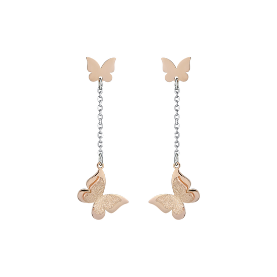 BOUCLES D'OREILLES EN ACIER PAPILLON AVEC GLITTER IP ROSE Luca Barra