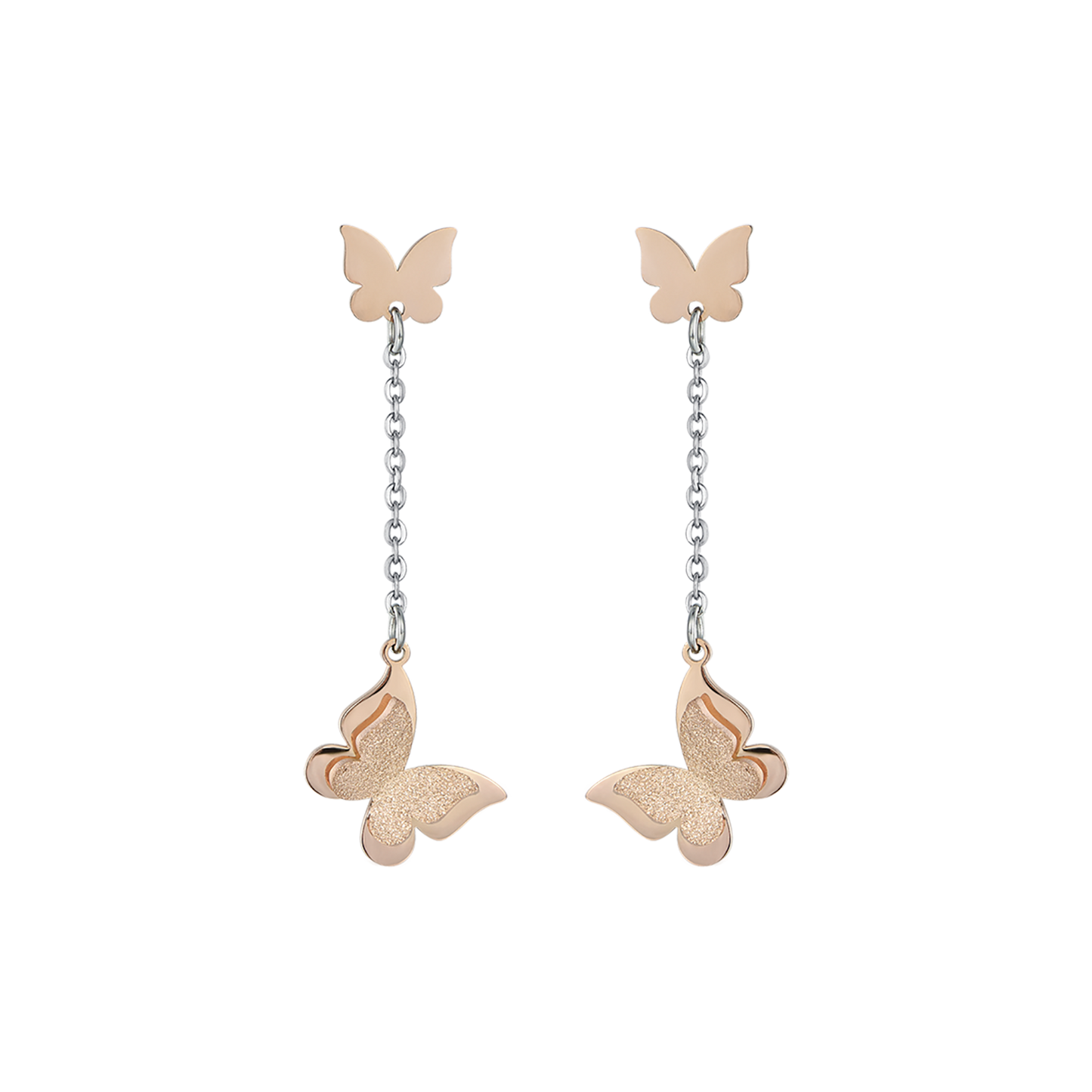 BOUCLES D'OREILLES EN ACIER, PAPILLONS EN ACIER AVEC PAILLETTES IP ROSES