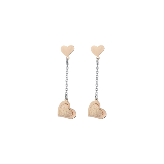 BOUCLES D'OREILLES EN ACIER, CŒURS EN ACIER AVEC PAILLETTES IP ROSES