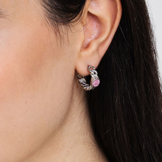 BOUCLES D'OREILLES EN ACIER POUR FEMMES AVEC CRISTAUX ROSES