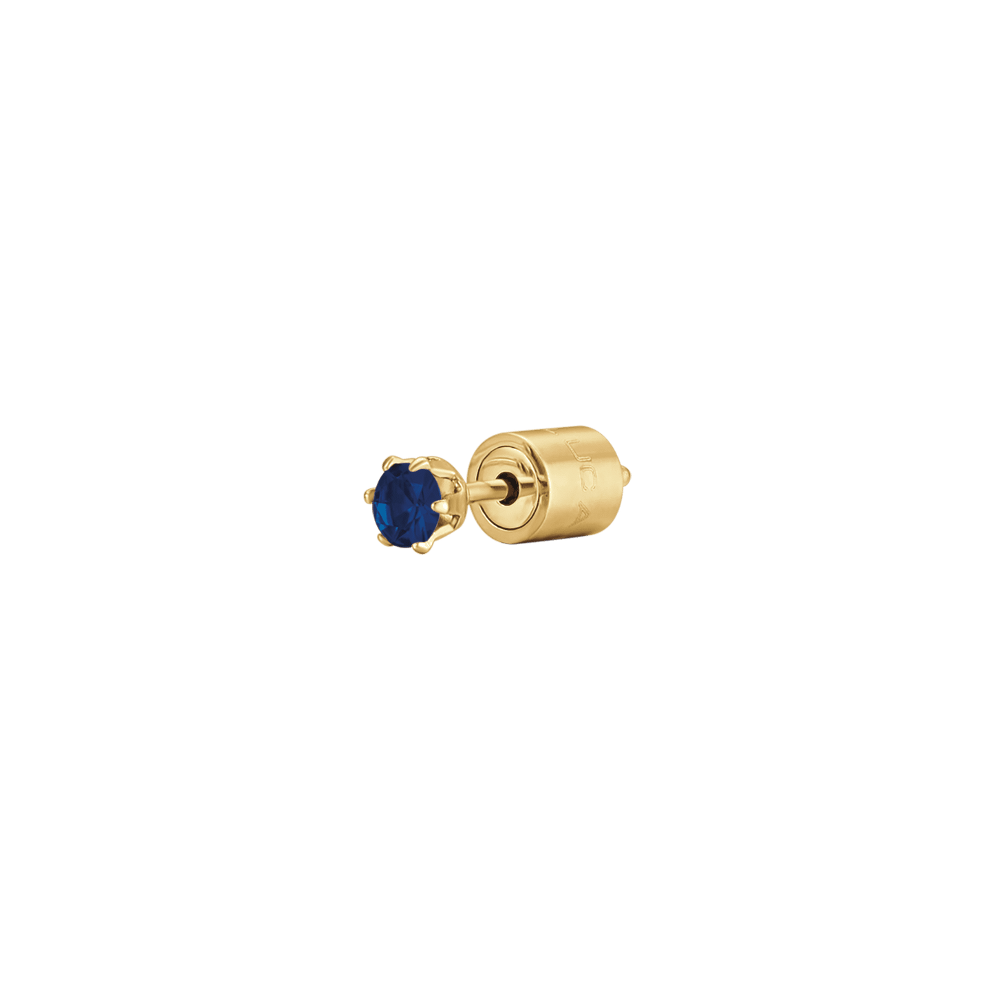 MONO ORECCHINO PUNTO LUCE IN ACCIAIO IP GOLD CON CRISTALLO BLU 5 MM