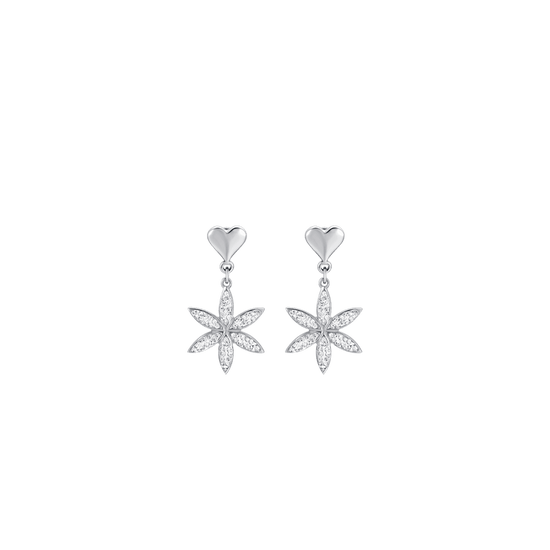 BOUCLES D'OREILLES FEMME EN ACIER FLEUR DE VIE AVEC CRISTAUX BLANCS