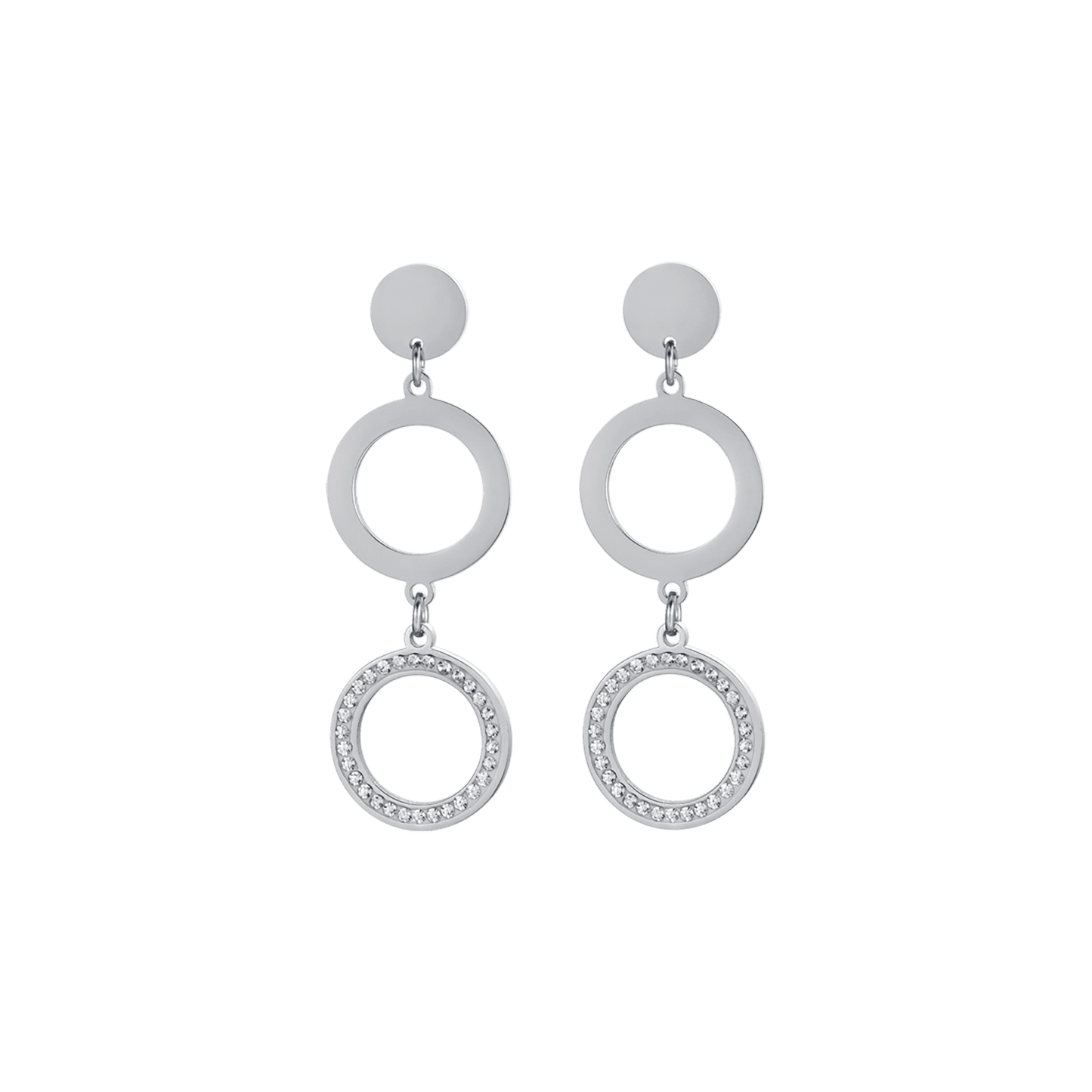 BOUCLES D'OREILLES FEMMES EN ACIER DORÉ AVEC PENDENTIF EN CRISTAUX BLANCS