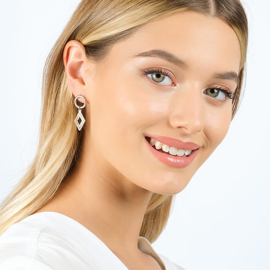 BOUCLES D'OREILLES EN ACIER POUR FEMMES AVEC CRISTAUX BLANCS