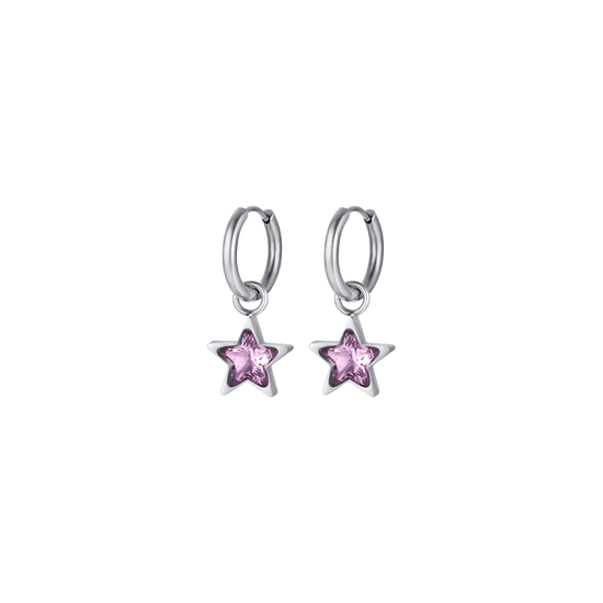 BOUCLES D'OREILLES EN ACIER POUR FEMMES AVEC DES POINTS LUMINEUX EN FORME D'ÉTOILE ROSE