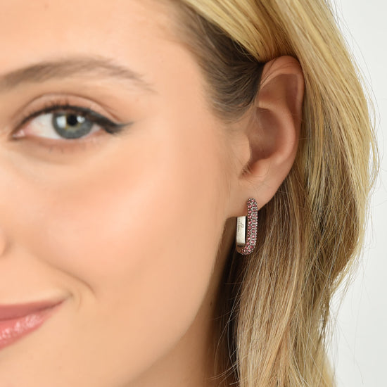 BOUCLES D'OREILLES EN ACIER POUR FEMMES AVEC CRISTAUX ROSES