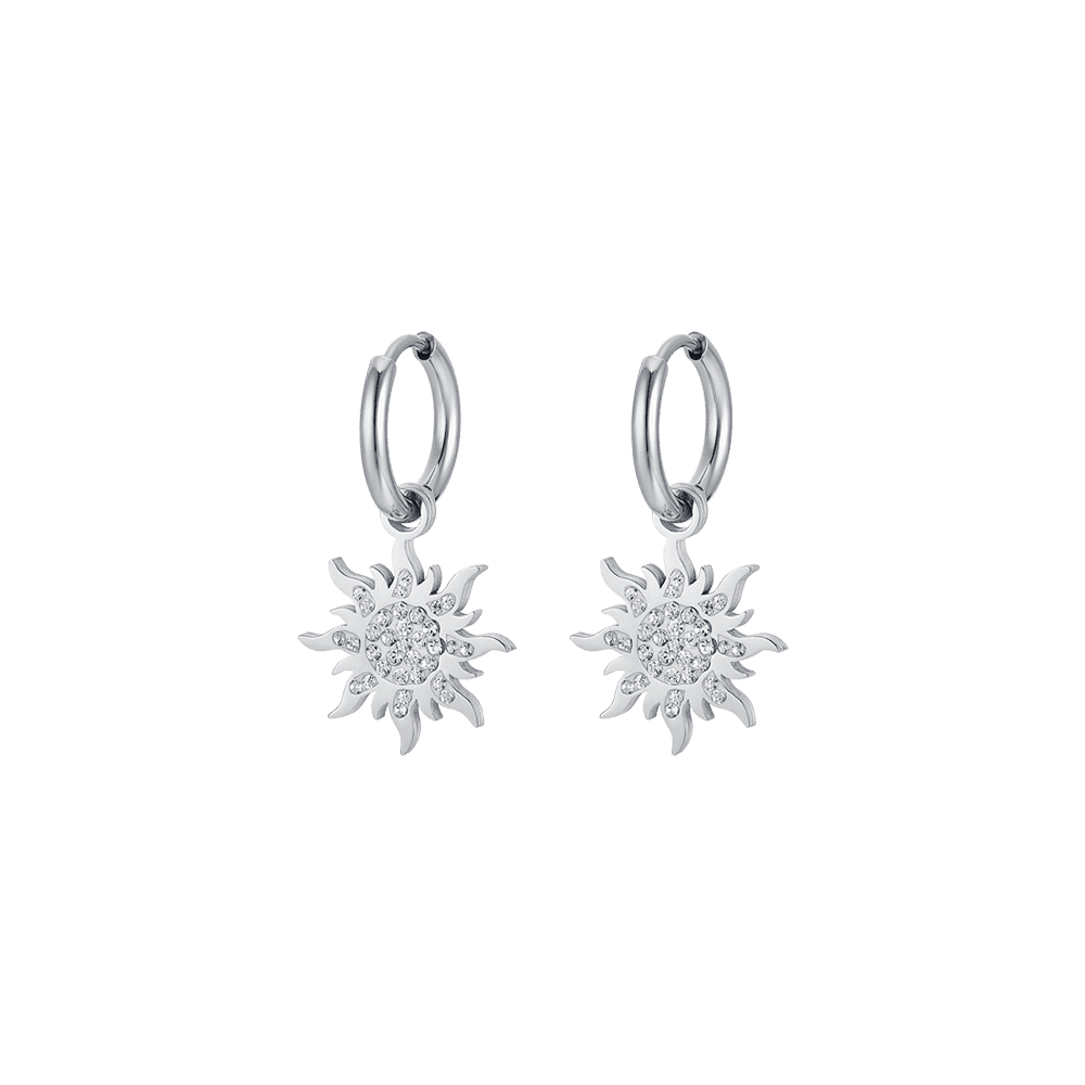 BOUCLES D'OREILLES SOLEIL EN ACIER AVEC CRISTAUX BLANCS POUR FEMMES