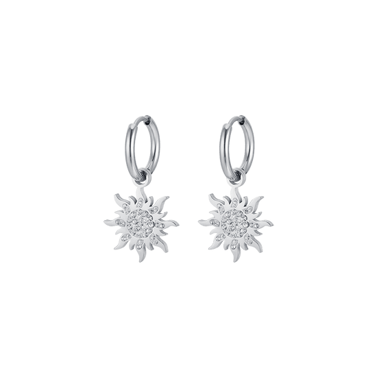 BOUCLES D'OREILLES SOLEIL EN ACIER AVEC CRISTAUX BLANCS POUR FEMMES