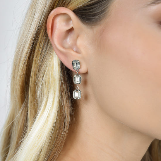 BOUCLES D'OREILLES EN ACIER POUR FEMMES AVEC CRISTAUX BLANCS