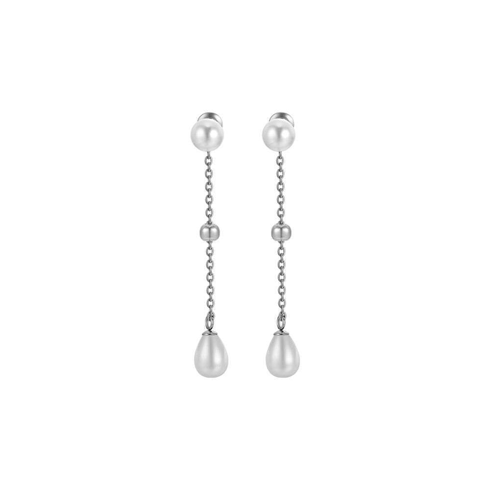 BOUCLES D'OREILLES EN ACIER AVEC PERLES POUR FEMMES