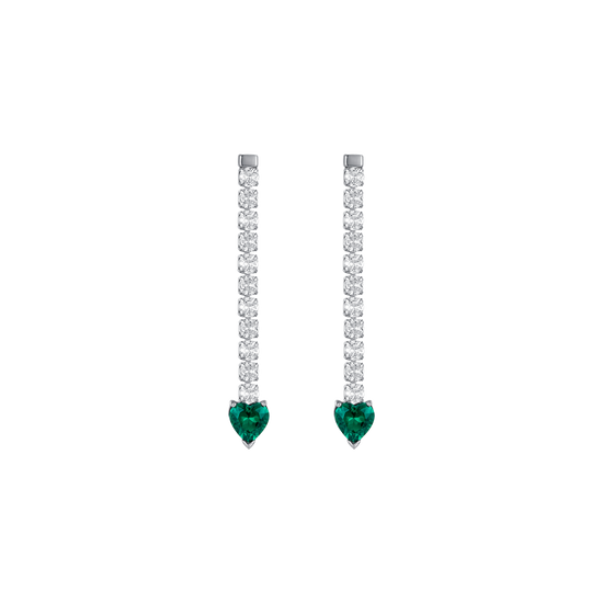 BOUCLES D'OREILLES TENNIS EN ACIER POUR FEMMES AVEC CRISTAUX BLANCS ET CŒURS EN CRISTAL VERT