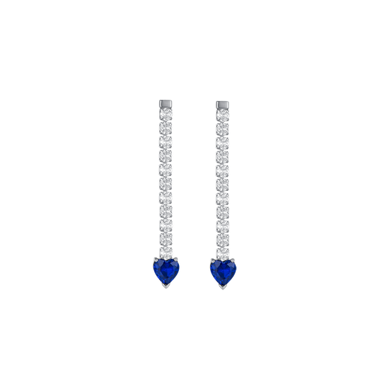 BOUCLES D'OREILLES TENNIS EN ACIER POUR FEMMES AVEC CRISTAUX BLANCS ET CŒURS EN CRISTAL BLEU