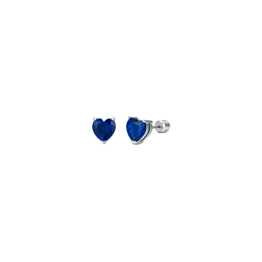 BOUCLES D'OREILLES FEMMES EN ACIER AVEC CŒURS EN CRISTAL BLEU