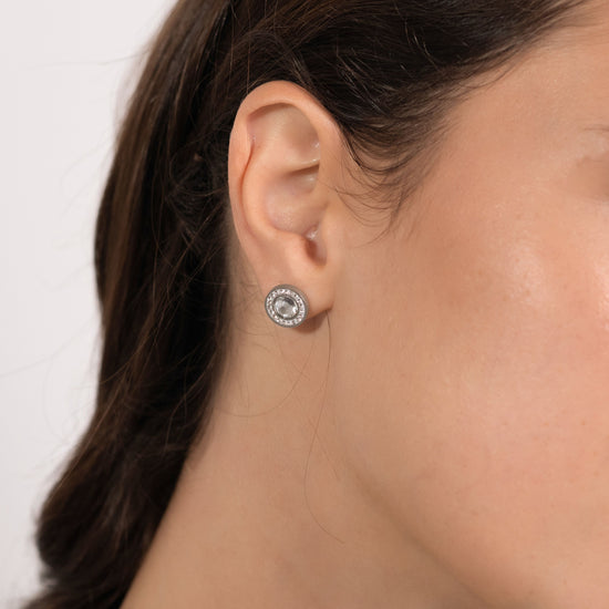 BOUCLES D'OREILLES FEMMES EN ACIER AVEC ÉLÉMENTS EN CRISTAL BLANC