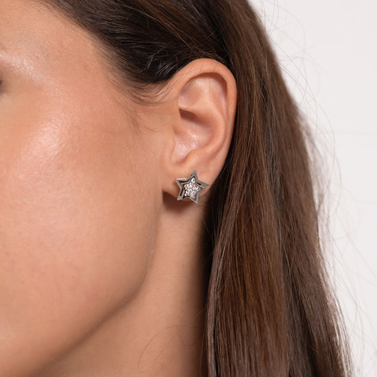 BOUCLES D'OREILLES EN ACIER AVEC CRISTAUX BLANCS POUR FEMMES