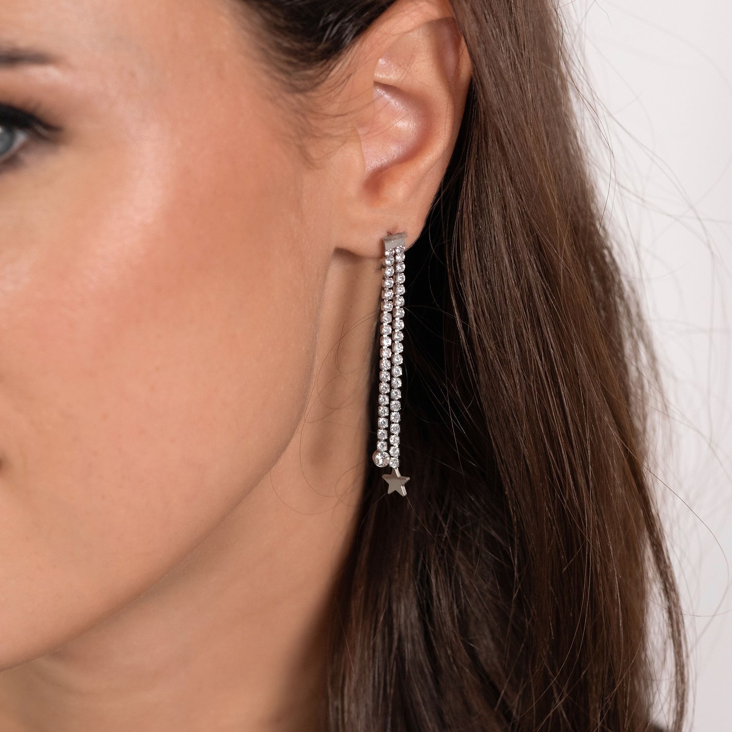 BOUCLES D'OREILLES POUR FEMME EN ACIER AVEC CRISTAUX ET ÉTOILES BLANCS Luca Barra