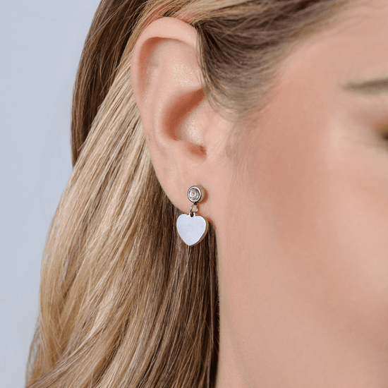 BOUCLES D'OREILLES FEMMES EN ACIER AVEC CŒUR ET ZIRCON CUBIQUE BLANC