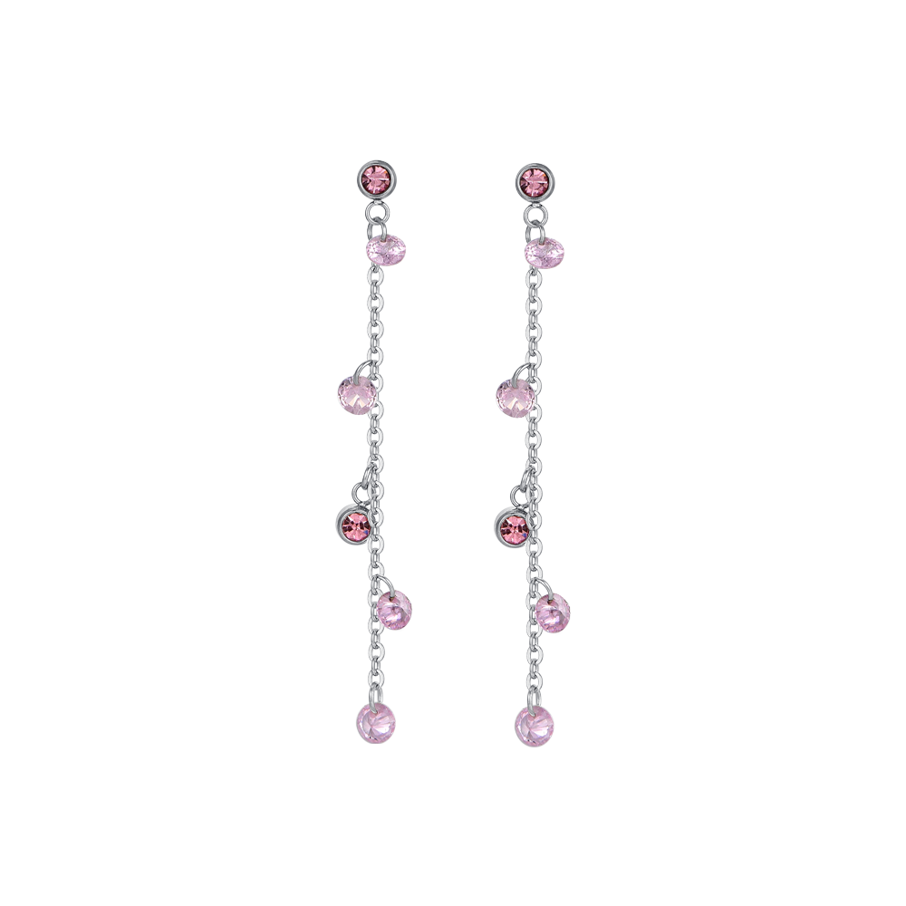 BOUCLES D'OREILLES FEMMES EN ACIER AVEC CRISTAUX ROSES