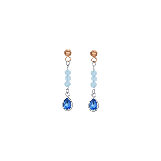 BOUCLES D'OREILLES POUR DAMES EN ACIER ET AGATE BLEUE