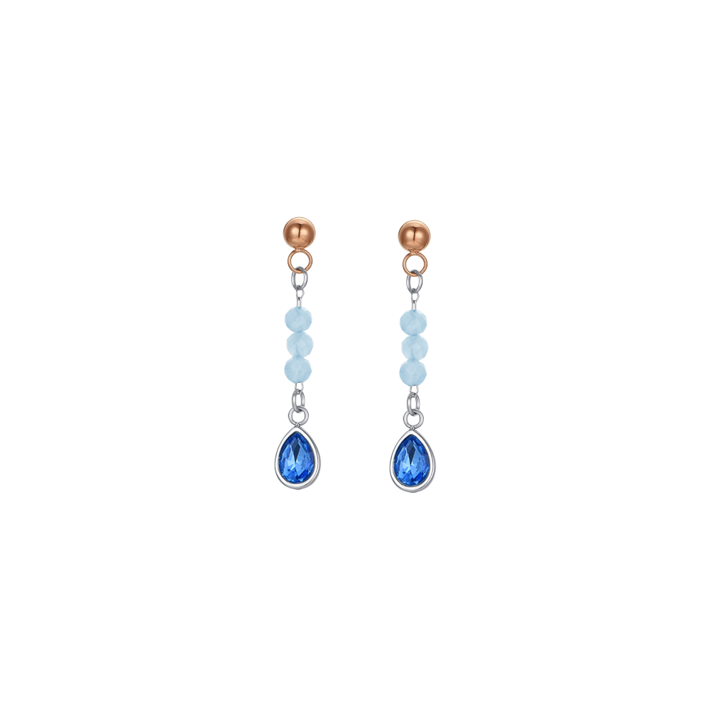 BOUCLES D'OREILLES POUR DAMES EN ACIER ET AGATE BLEUE