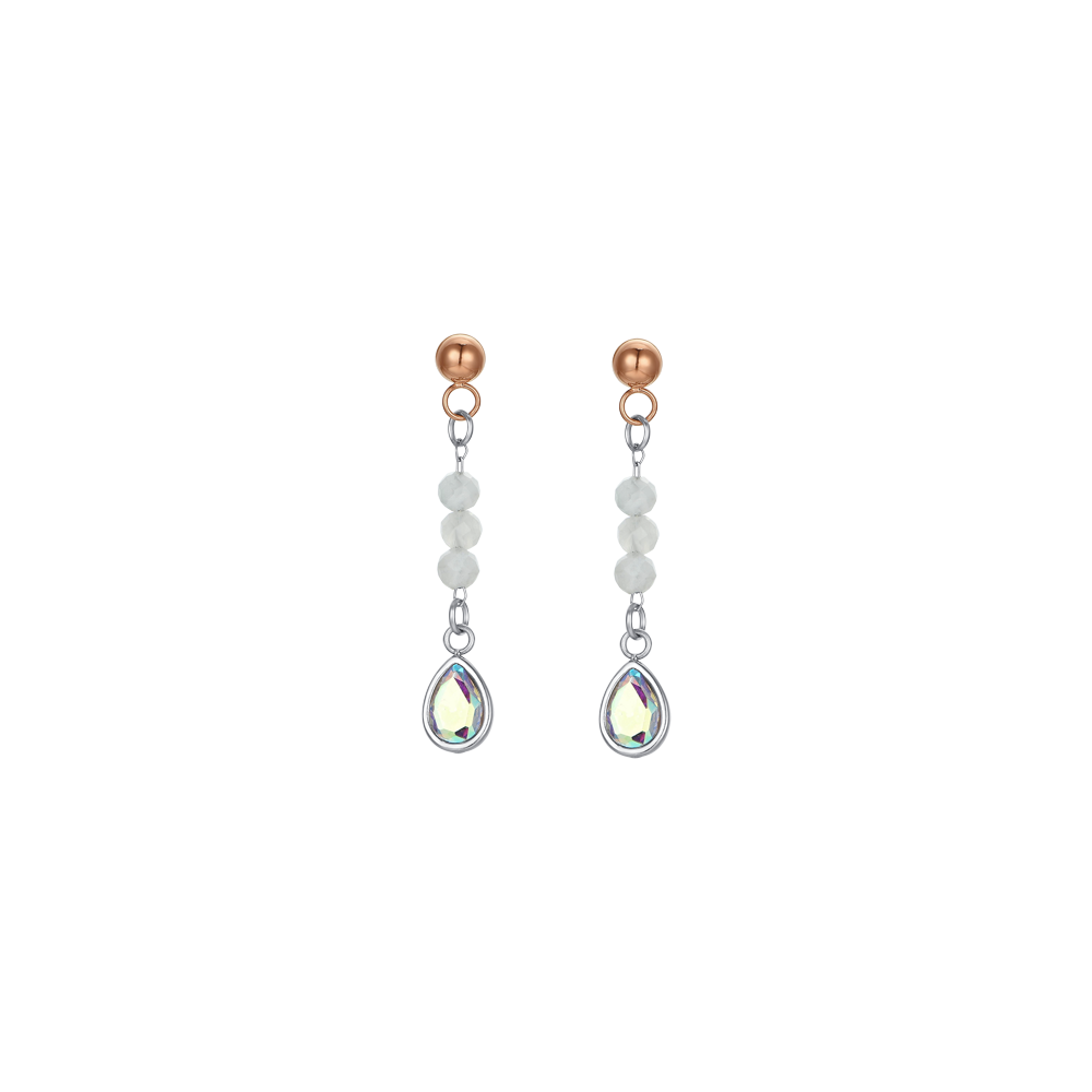 BOUCLES D'OREILLES FEMMES EN ACIER ET AGATE BLANCHE