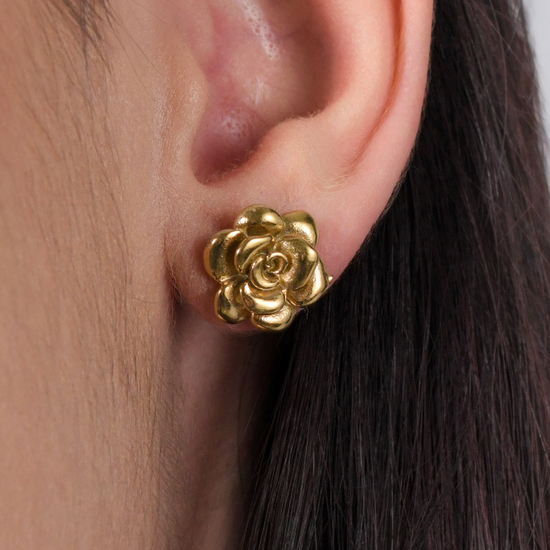 BOUCLES D'OREILLES POUR FEMMES EN ACIER DORÉ AVEC ROSE