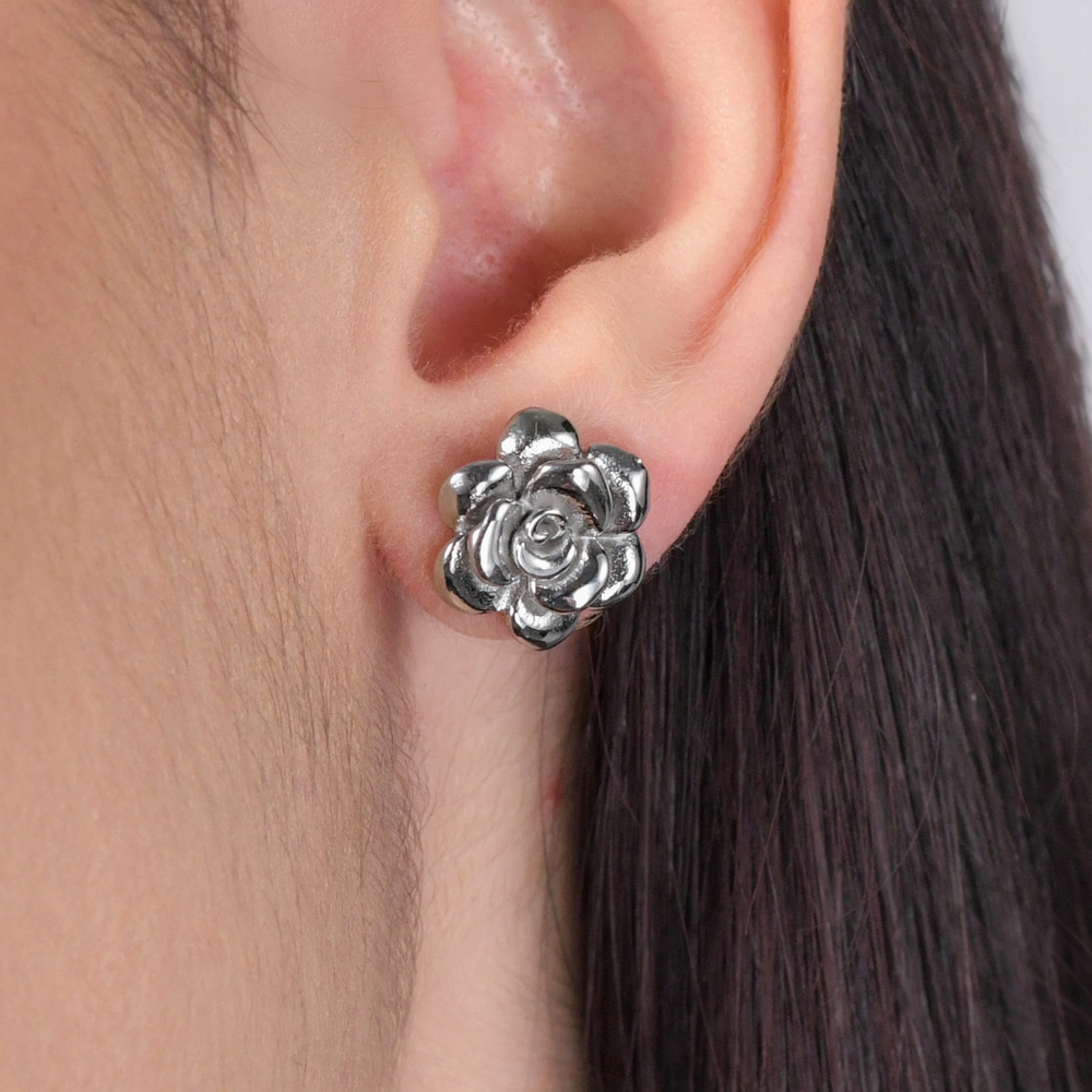 BOUCLES D'OREILLES EN ACIER ROSE ET PERLE POUR FEMMES