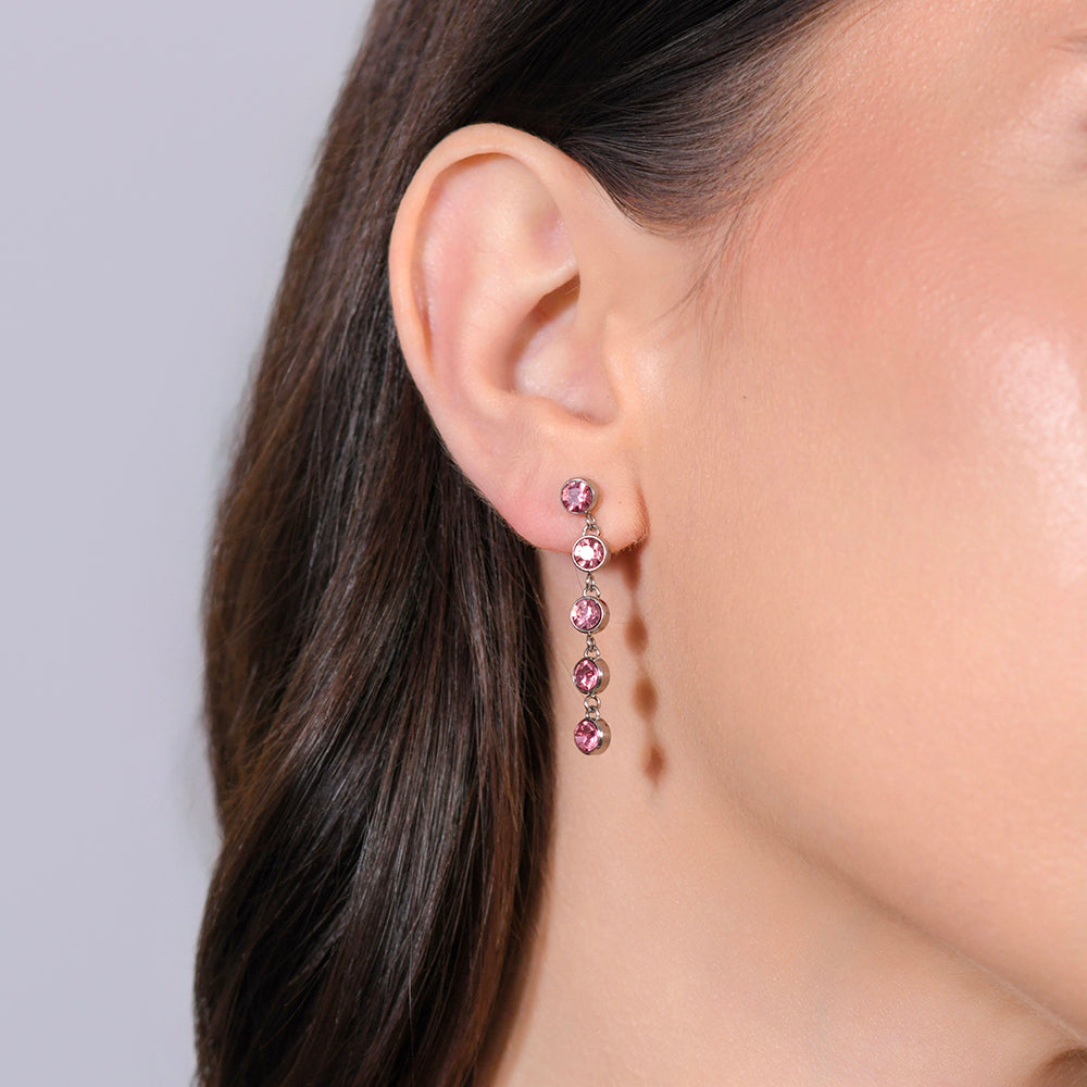 BOUCLES D'OREILLES FEMMES EN ACIER AVEC CRISTAUX ROSES