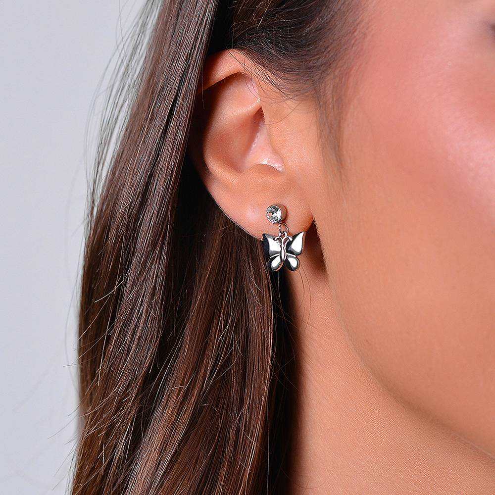 BOUCLES D'OREILLES FEMMES EN ACIER, PAPILLON ET ZIRCON CUBIQUE