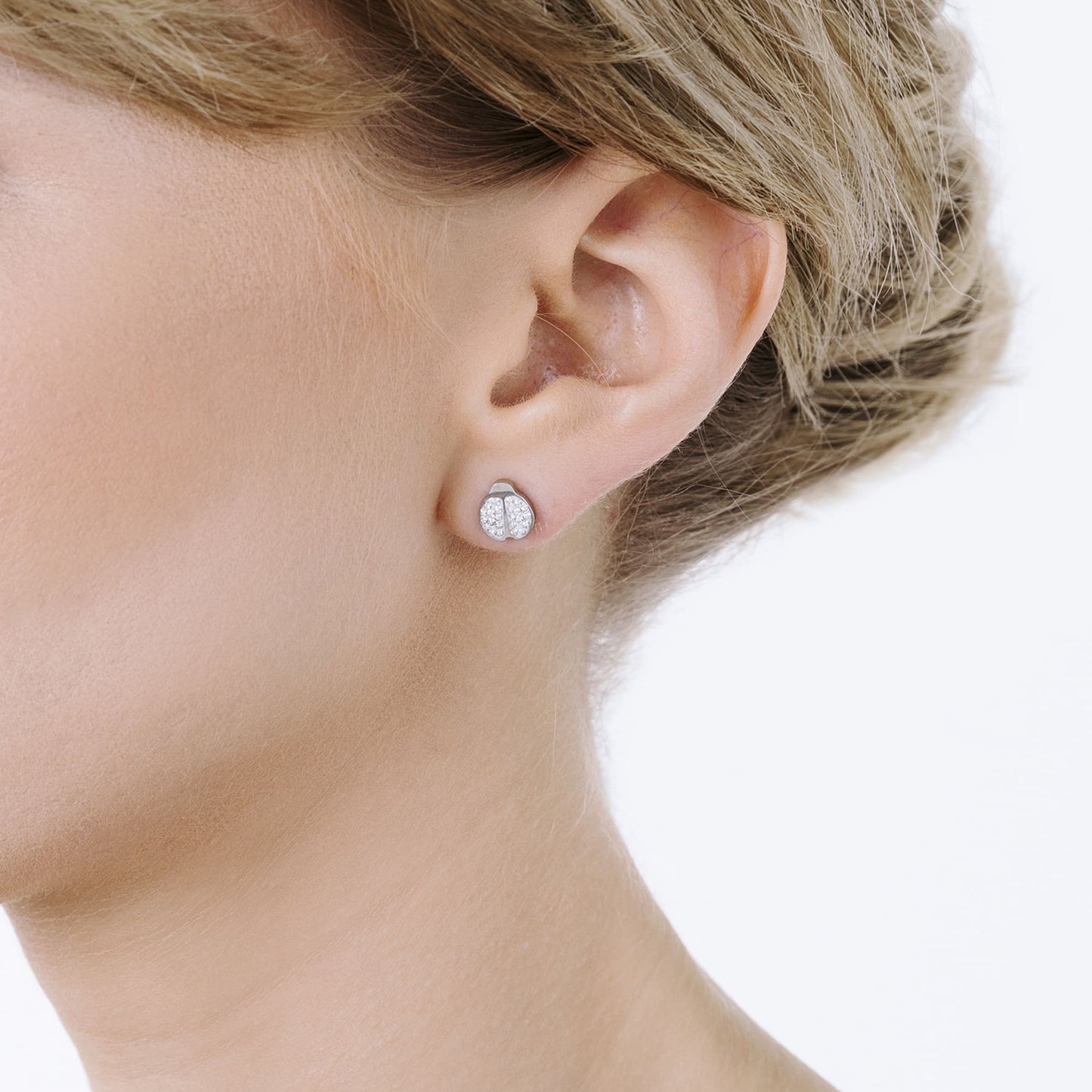 BOUCLES D'OREILLES EN ACIER POUR FEMMES AVEC COCCINELLE ET CRISTAUX