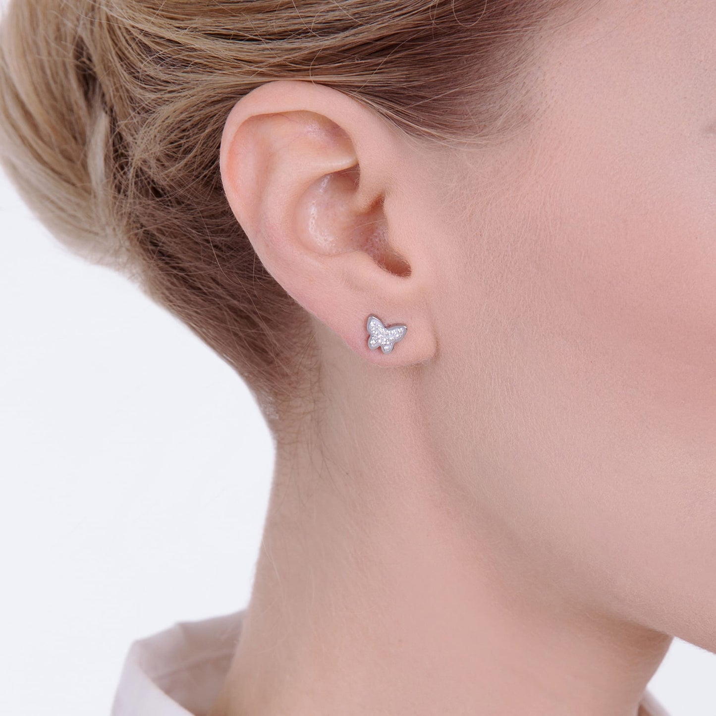 BOUCLES D'OREILLES EN ACIER POUR FEMMES AVEC PAPILLON ET CRISTAUX