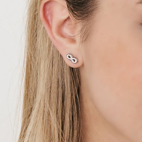 BOUCLES D'OREILLES EN ACIER POUR FEMMES AVEC INFINI ET CRISTAUX