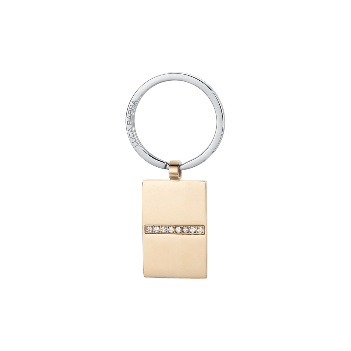 PORTE-CLÉS POUR HOMME EN ACIER AVEC PLAQUE D'OR IP ET CRISTAUX BLANCS